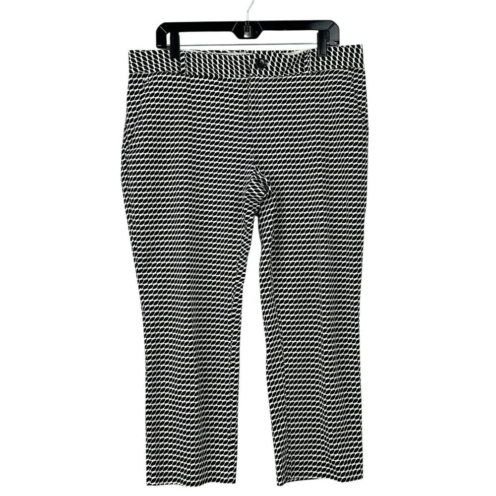Banana Republic Hampton Pant Women 12P Petite Black White Flat Front Capris E2